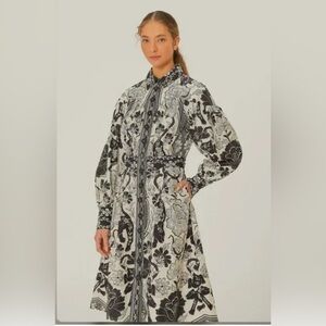 Farm Rio Off-White Flower Leopards Collared Midi Dress